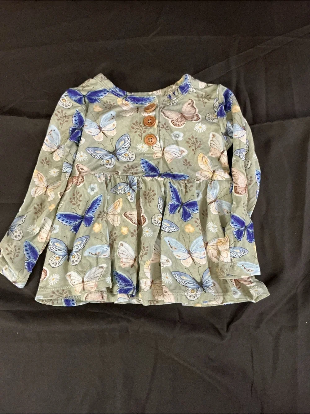Posh Peanut Green Butterfly Peplum Top with Blue Accents